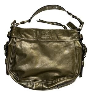 Vintage Y2K Lg Coach Metallic Pewter Hobo Shoulder Bag Patent Leather Handbag